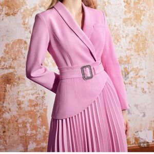Elegant Pink Belted Blazer Dress